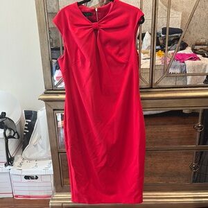 Ted Baker London Red Midi Sleeveless Sheath Dress with Cowl Neck